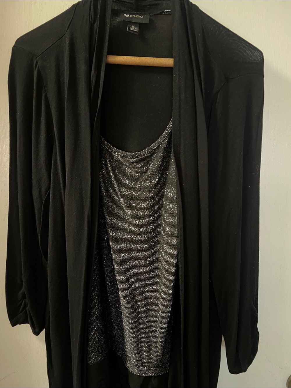 Studio Black Open-Front Blazer with Silver Sparkle Tank